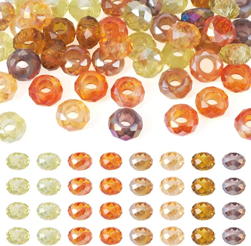 Miniatura 11 de Cheriswelry 90 cuentas europeas de cristal en forma de dona, cuentas transparentes con agujeros grandes, abalorios de cristal de 25/64 pulgadas 9