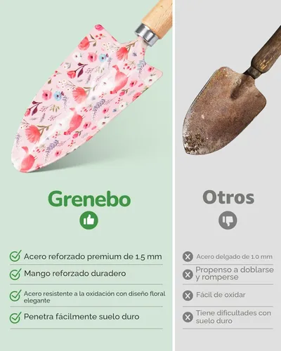 Miniatura 4 de Grenebo Herramientas de Jardinería, Juego de Regalo de Jardinería de 10 Piezas para Mujeres, Herramientas Antióxido y de Alta Resistencia con Bolsa