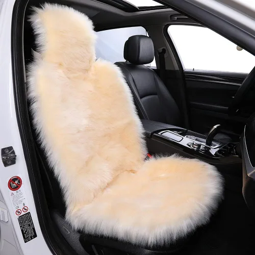Maples 1 PC Funda de Asiento de Coche de Piel de Oveja Sintética Mullida de Lana para Auto SUV Camiones Ajuste Universal, Cojines de Asiento de