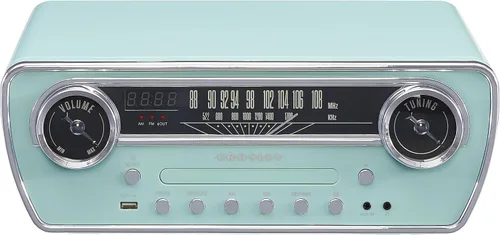 Miniatura 8 de Crosley CR6047A-AB Powel 7-en-1 Tocadiscos Bluetooth con entrada/salida de vinilo, radio AM/FM, reproductor de CD y entrada auxiliar, Azul Aqua
