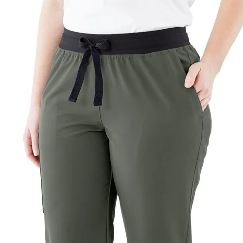 Miniatura 101 de ave. Varick - Pantalón médico de tiro medio para mujer, pierna recta, seis bolsillos, color azul caribeño, talla S