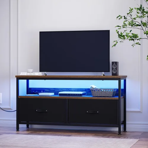 Miniatura 7 de Cómoda Soporte de TV de 39 pulgadas para televisores de hasta 50 pulgadas, consola multimedia con luces LED, estación de carga y baúl