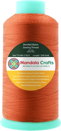 Miniatura 336 de Mandala Crafts - Hilo de nailon para coser cuero, tapicería, mezclilla y para trenzar el pelo; resistente, 1500 yardas, tamaño 69 T70 Marrón