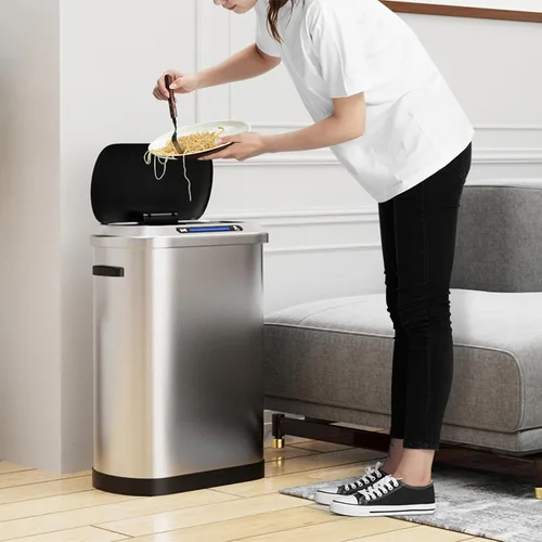 Miniatura 3 de Bote de basura automático inteligente de 13 galones con tapa de sensor de movimiento, cubo de basura de acero inoxidable de 50 litros sin contacto