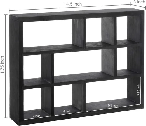 Miniatura 3 de MyGift Caja de sombra vintage de madera maciza con 9 compartimentos, vitrina de curiosidad para montar en la pared, estante independiente o flotante