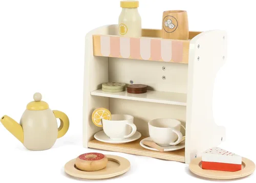 Miniatura 8 de Freniland Juego de cafetera de madera para niños pequeños, máquina de espresso de lujo con accesorios, juguete de cocina Montessori para niños a