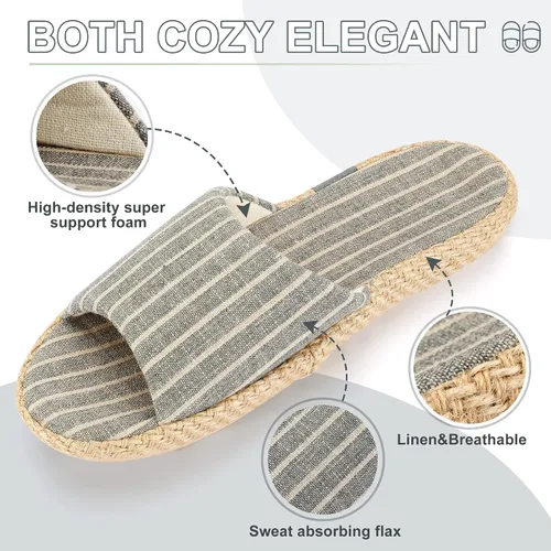 Miniatura 3 de YARSOU Pantuflas para mujer, con punta abierta, de algodón y lino, transpirables, para interiores y exteriores