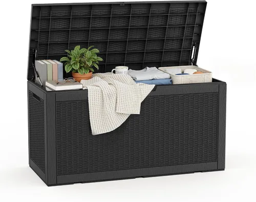 Miniatura 29 de ROJIK - Caja de almacenamiento para exteriores, impermeable, para patio y piscina, herramientas de jardín y cojines, banco con tapa con cerradura