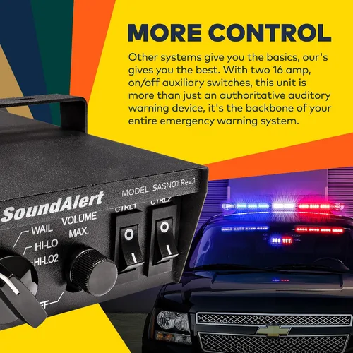 Miniatura 3 de SoundAlert Kit de sistema PA de sirena policial 12V 100W [altavoz delgado de 118-124dB] [2 x 16A interruptor auxiliar] [sirena de aire manos libres]