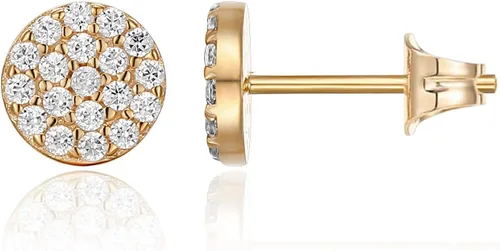 Miniatura 9 de PAVOI Aretes de plata de ley chapados en oro de 14 quilates para mujer Mini disco de circonita cúbica pavimentada Aretes de oro para mujer