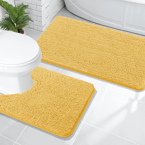 Miniatura 50 de OLANLY Juego de alfombras de baño de 2 piezas, alfombras de baño de chenilla suave y absorbente y alfombra de contorno en forma de U para inodoro