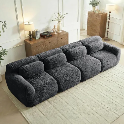 Miniatura 27 de Sofás de nube sin hueso de 80.4 pulgadas, tela de felpa suave y esponjosa, sofá cama modular con 2 otomanas, sofás de dos plazas de chocolate,