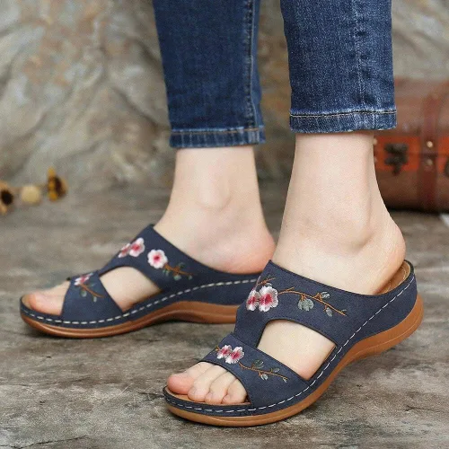 Miniatura 109 de Ladmiple Sandalias ortopédicas florales de moda 2023 con soporte de arco, zapatillas romanas casuales con puntera abierta