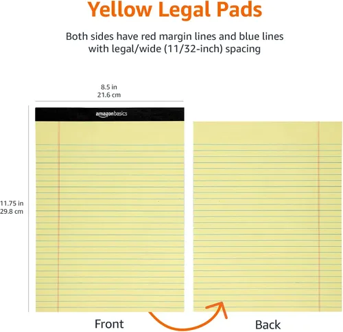 Miniatura 10 de Amazon Basics Bloc legal de 8.5 x 11.75 pulgadas, color canario, 72 unidades (paquete de 12), 50 hojas por bloc, 6 paquetes por caja