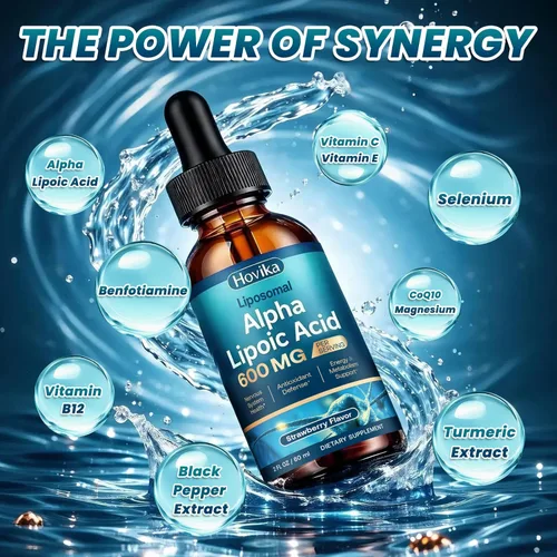 Miniatura 2 de Gotas líquidas de ácido alfa lipoico liposomal, 600 mg, suplementos de neuropatía líquida para nervios, energía y apoyo metabólico con benfotiamina