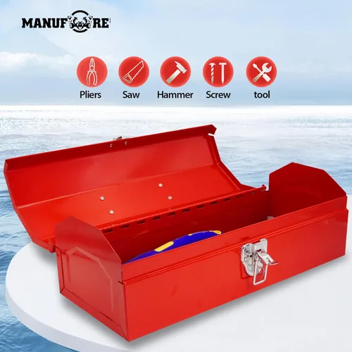 Miniatura 5 de MANUFORE Caja de herramientas portátil de metal de 16" Caja de almacenamiento ligera y resistente hecha de acero pesado y bien acabada y pintada
