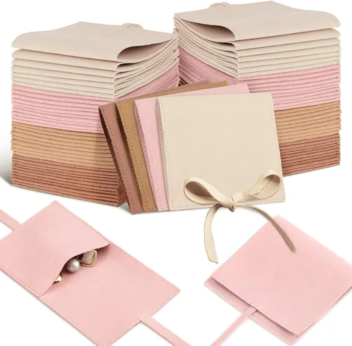Miniatura 11 de Lothee 40 piezas de bolsas de joyería de microfibra de 8x8 cm, lujosas bolsas de regalo pequeñas con lazo de microfibra para joyería, estilo sobre