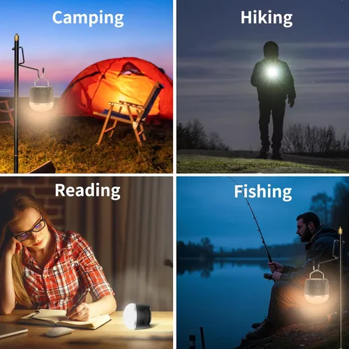 Miniatura 8 de Linterna LED para camping, recargable, 1000LM luz portátil para tienda de campaña con 3 modos de iluminación de color, banco de energía