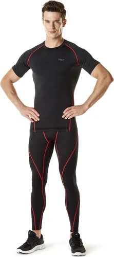 Miniatura 5 de TSLA Camisas térmicas de compresión de manga corta para hombre, camiseta deportiva deportiva atlética, camiseta para correr con equipo de invierno