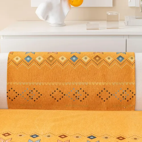 Miniatura 6 de Funda de sofá de chenilla para sofá modular, diseño geométrico bohemio y jacquard antideslizante, protector de muebles para niños, perros y Naranja