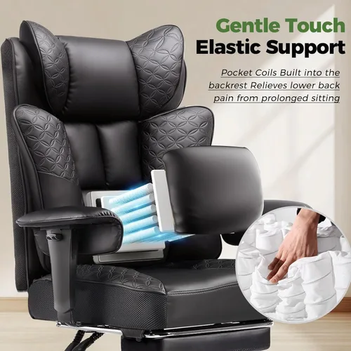 Miniatura 4 de GTPLAYER Silla de Oficina Grande y Alta 400LBS Silla Ergonómica para Juegos Ancha con Cuero con Diseño de Relieve de Lujo con Reposapiés, Reclinable