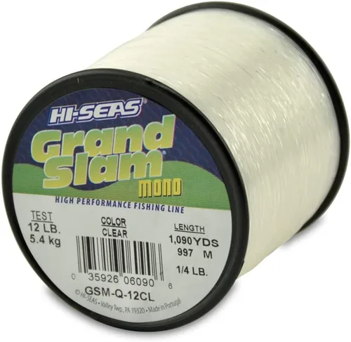 HI-SEAS Línea de pesca de monofilamento Grand Slam - Fuerte y resistente a la abrasión en transparente, rosa, verde, azul humo, amarillo