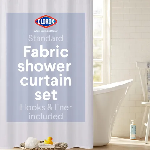 Miniatura 14 de CLOROX Cortina de ducha para baño con juego de forro de PEVA impermeable y liviano, tamaño estándar para baño, con imanes con peso y 12 ganchos