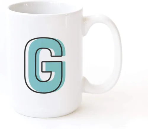 The Cotton & Canvas Co. Candy Pop - Taza de café personalizada con monograma inicial de letra G, taza de café de cerámica de porcelana. Para ella,