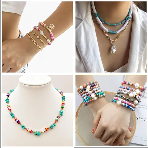 Miniatura 6 de Cuentas de arcilla polimérica azul claro, cuentas Heishi de 0.236 in para joyería, pulseras, collares, 1000