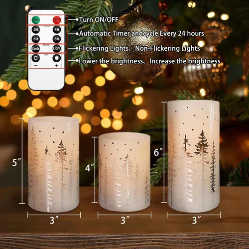 Miniatura 2 de Crystal Club Velas de Navidad sin llama, velas LED navideñas que funcionan con pilas con control remoto y temporizador, velas parpadeantes realistas