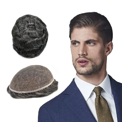 Miniatura 45 de PUNRU HAIR Completo Swiss Lace Toupee para hombres Sistema de cabello humano real Sistema de reemplazo de cabello humano para hombre Toupee