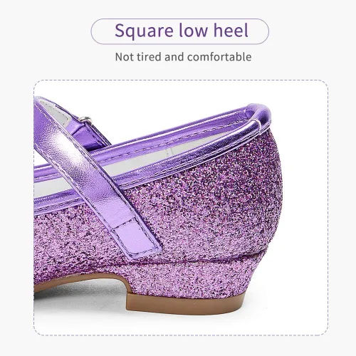 Miniatura 5 de Stelle - Zapatos de vestir para niñas pequeñas, zapatos de princesa con purpurina y flores, tacón bajo estilo Mary Jane, ideales para fiestas y bodas