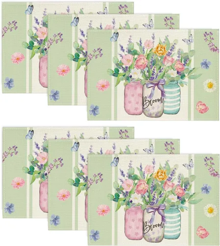 Miniatura 8 de Artoid Mode Bloom Vase - Juego de 4 manteles individuales florales de primavera de 12 x 18 pulgadas para decoración de fiestas, cocina, comedor