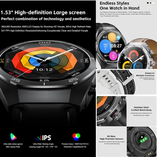 Miniatura 2 de GT97 - Reloj inteligente 2 en 1 con auriculares TWS de 1.53 pulgadas, 128 MB, redondo, impermeable, música, MP3, altavoz, NFC, reloj inteligente