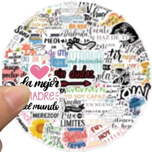 Miniatura 3 de Calcomanías motivacionales en español 50 unidades de calcomanías de vinilo impermeables para botellas de agua, laptop, equipaje, taza, Palabras