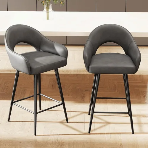 Miniatura 10 de DUOMAY Juego de 2 taburetes de bar giratorios, modernos taburetes de altura de mostrador de 27 pulgadas, silla de isla de cocina tapizada de Blanco