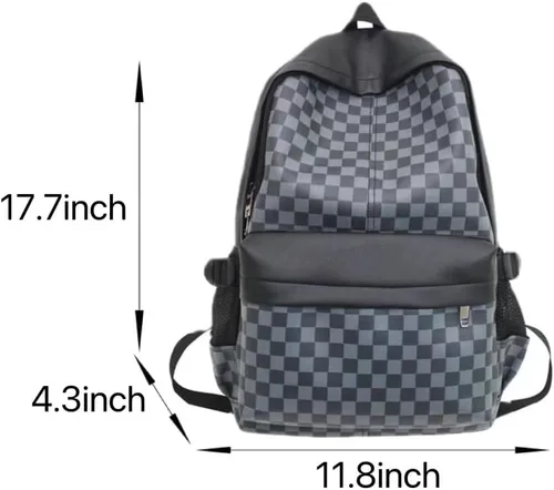 Miniatura 2 de Mochila estética a cuadros para mujeres y hombres, mochila vintage de piel sintética para laptop, Y2K, a cuadros, Alt Emo, casual