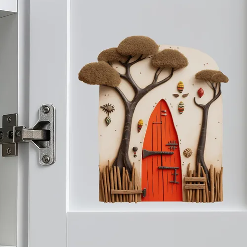 Miniatura 4 de African Village Savannah Tree House Decor - Adhesivo de pared para puerta de hadas
