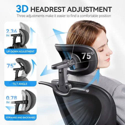 Miniatura 3 de Freepub Silla de oficina ergonómica con reposacabezas 3D, silla de escritorio de oficina de malla con soporte lumbar ajustable, silla de computadora