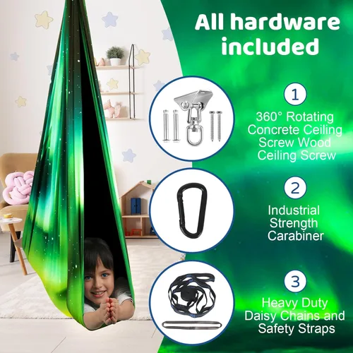 Miniatura 5 de HiCamer Columpio Sensorial de Doble Capa para Niños y Adultos Soporta hasta 300 libras Columpio de Terapia de Abrazo para Interiores y Exteriores