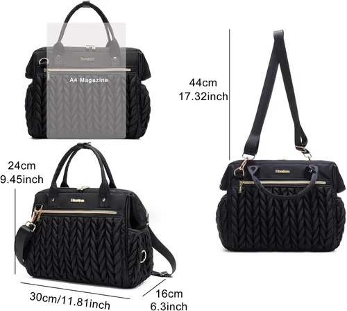Miniatura 4 de Bolso Pequeño de Pañales, Bolso Mediano de Pañales Convertible para Mujer, Bolso de Pañales de Mano y Bandolera Negro