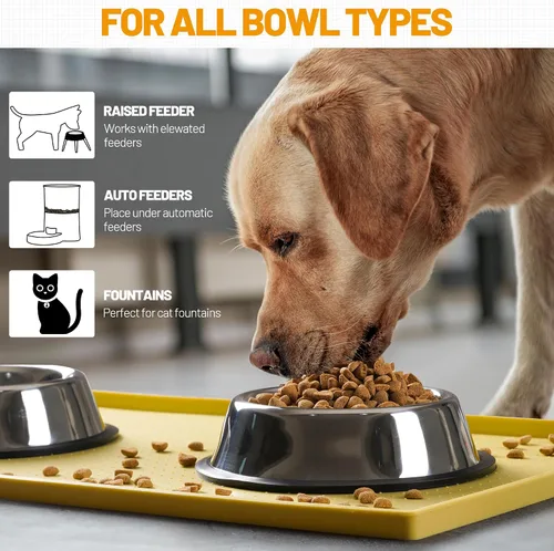 Miniatura 6 de Hubulk Tapete de alimentación para perros, 100% impermeable, de silicona de grado alimenticio, mantel individual para alimentos y agua para Amarillo
