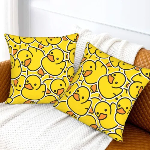 Miniatura 6 de Fiokroo Juego de 2 fundas de almohada de goma con diseño de patos de dibujos animados amarillos, fundas de almohada cuadradas para sofá, dormitorio