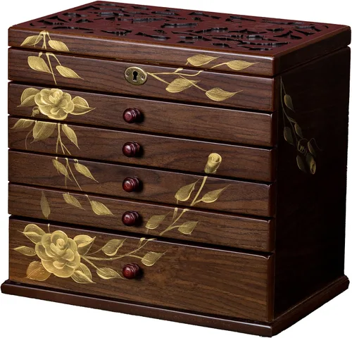 Joyero de madera pintado a mano, organizador de joyas de 7 capas, cajas de joyería de madera vintage para mujeres, organizador de joyas, cómoda de 5