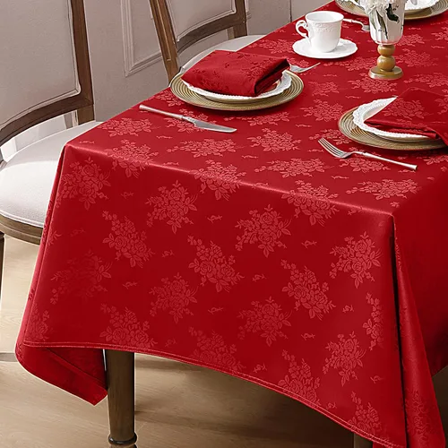 Miniatura 14 de Romanstile Mantel rectangular de jacquard, resistente al agua, elegante, con patrón floral de rosa damasco, mantel decorativo de poliéster lavable