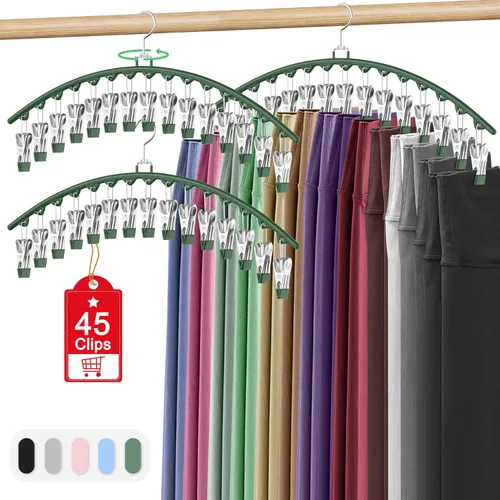 Miniatura 11 de Paquete de 3 organizadores de leggings para colgar en el armario, perchas para pantalones con clips con capacidad para 45 leggings, pantalones Negro