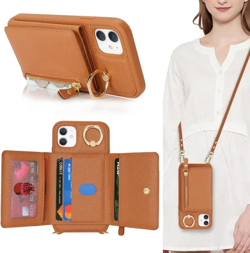 Miniatura 26 de Funda para iPhone 8 Plus con Portarjetas, Funda de Teléfono para iPhone 8 Plus con Correa Bandolera Cordón Anillo de Soporte, Funda Cartera iPhone 7