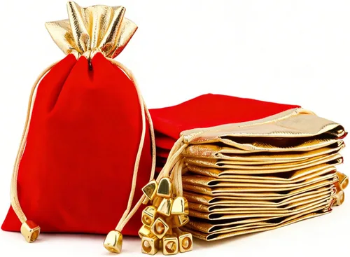 KIPETTO Bolsas de terciopelo con cordón para Navidad, 25 unidades, bolsas de regalo de terciopelo con cordón, bolsas de joyería para dulces de Rojo