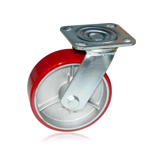Miniatura 3 de Nisorpa Juego de 4 ruedas giratorias de acero de 6 pulgadas, ruedas giratorias de poliuretano rojo con cerradura para remolque industrial, muebles