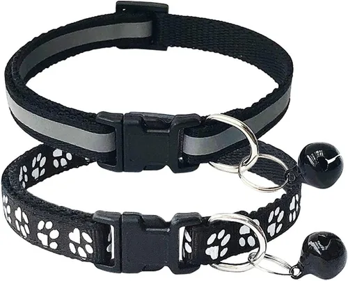 CHBORCHICEN Paquete de 2 collares de gato con campana y huella reflectante con hebilla ajustable de poliéster para gato, collar o cinturones de